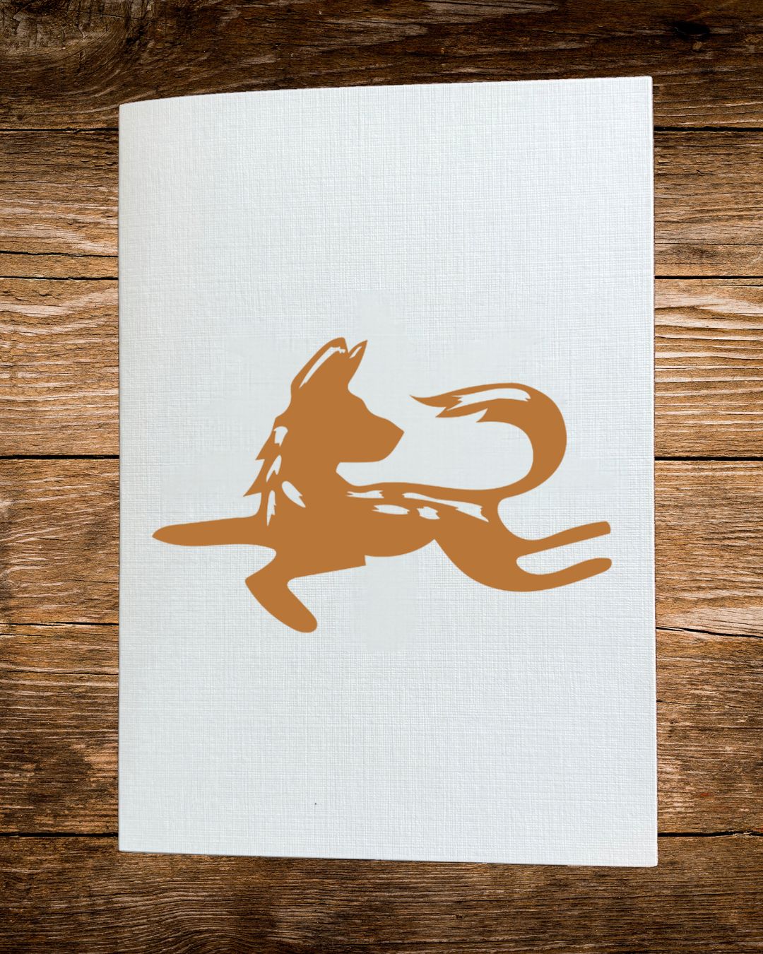 wild procession card, a painted terracotta african wild dog by rachael wild