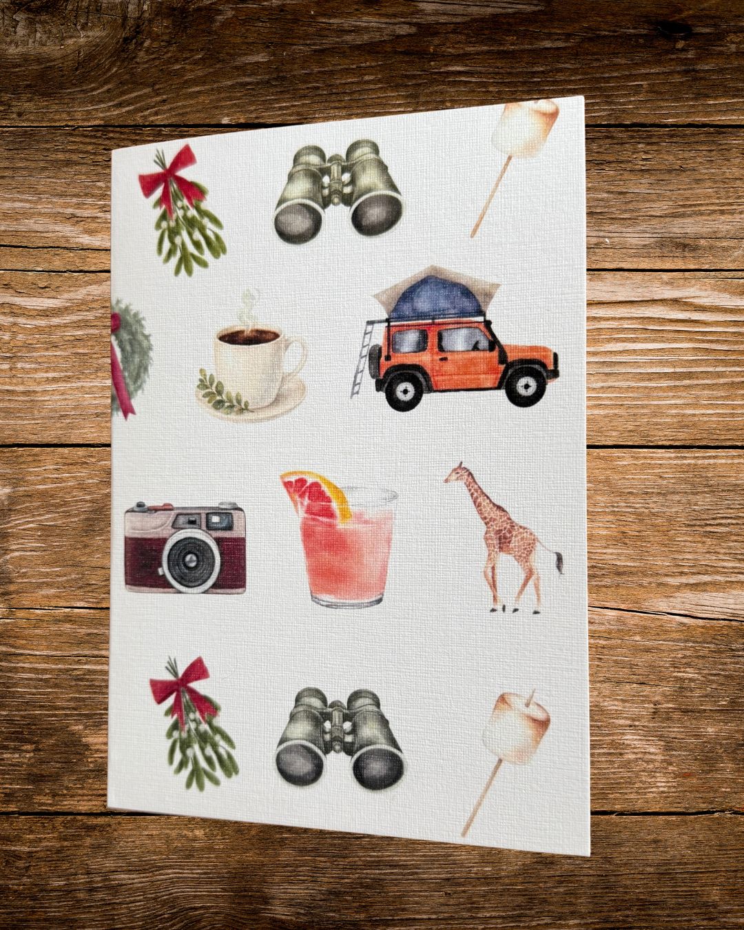 bush christmas card with festive safari illustrations
