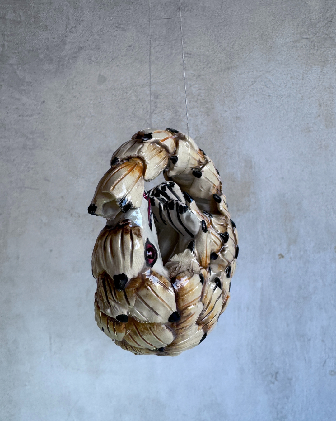 hanging ceramic sculptures endangered animals rachael wild south africa