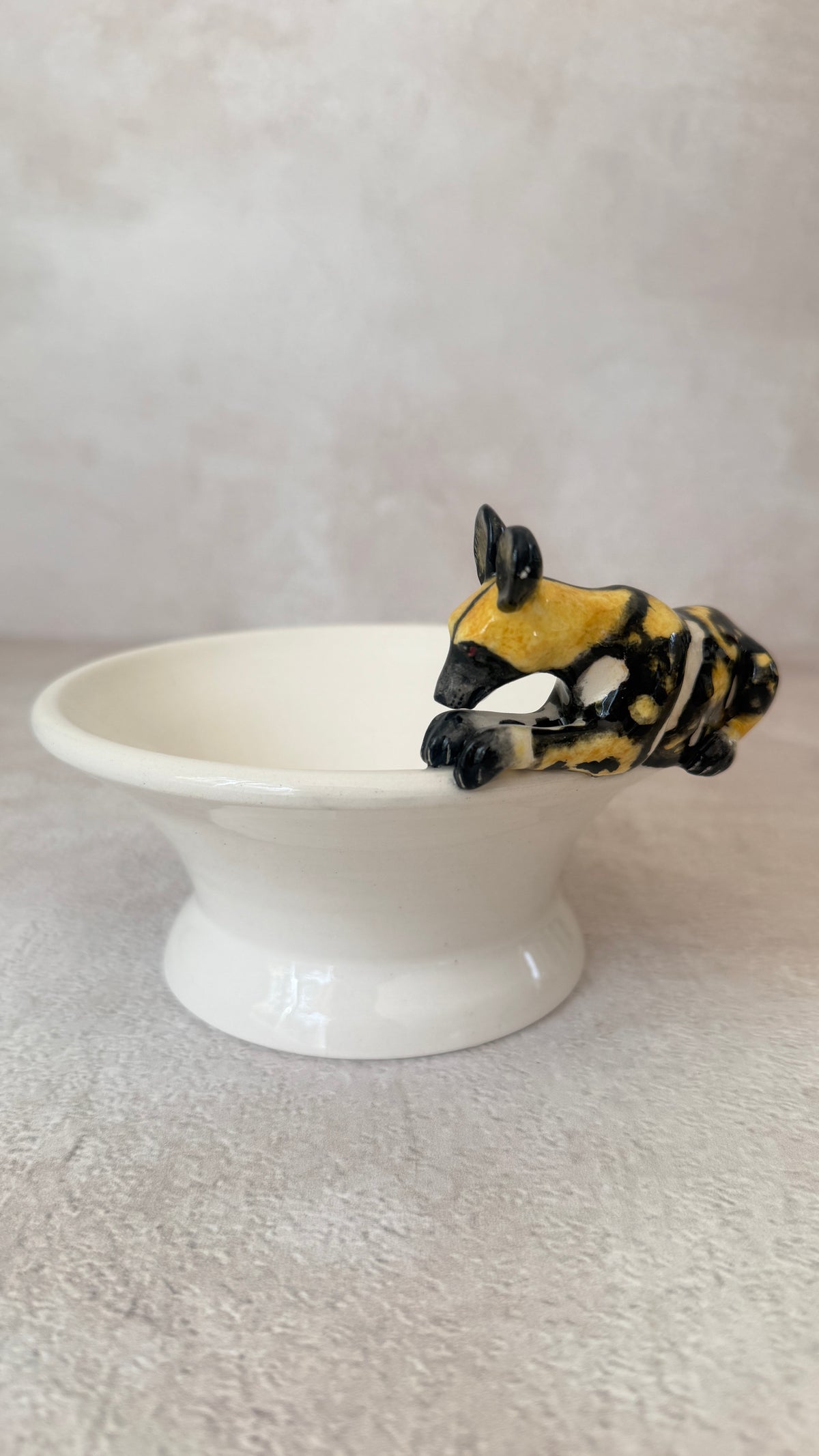 wild dog mini raised ceramic bowl, handmade in south africa