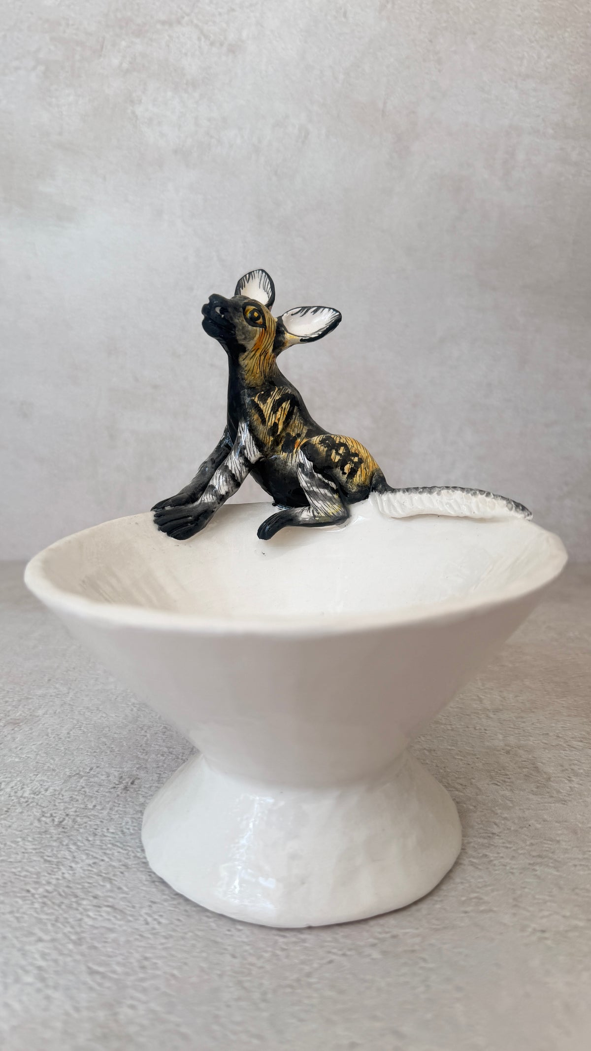 hand-painted wild dog mini raised bowl by rachael wild