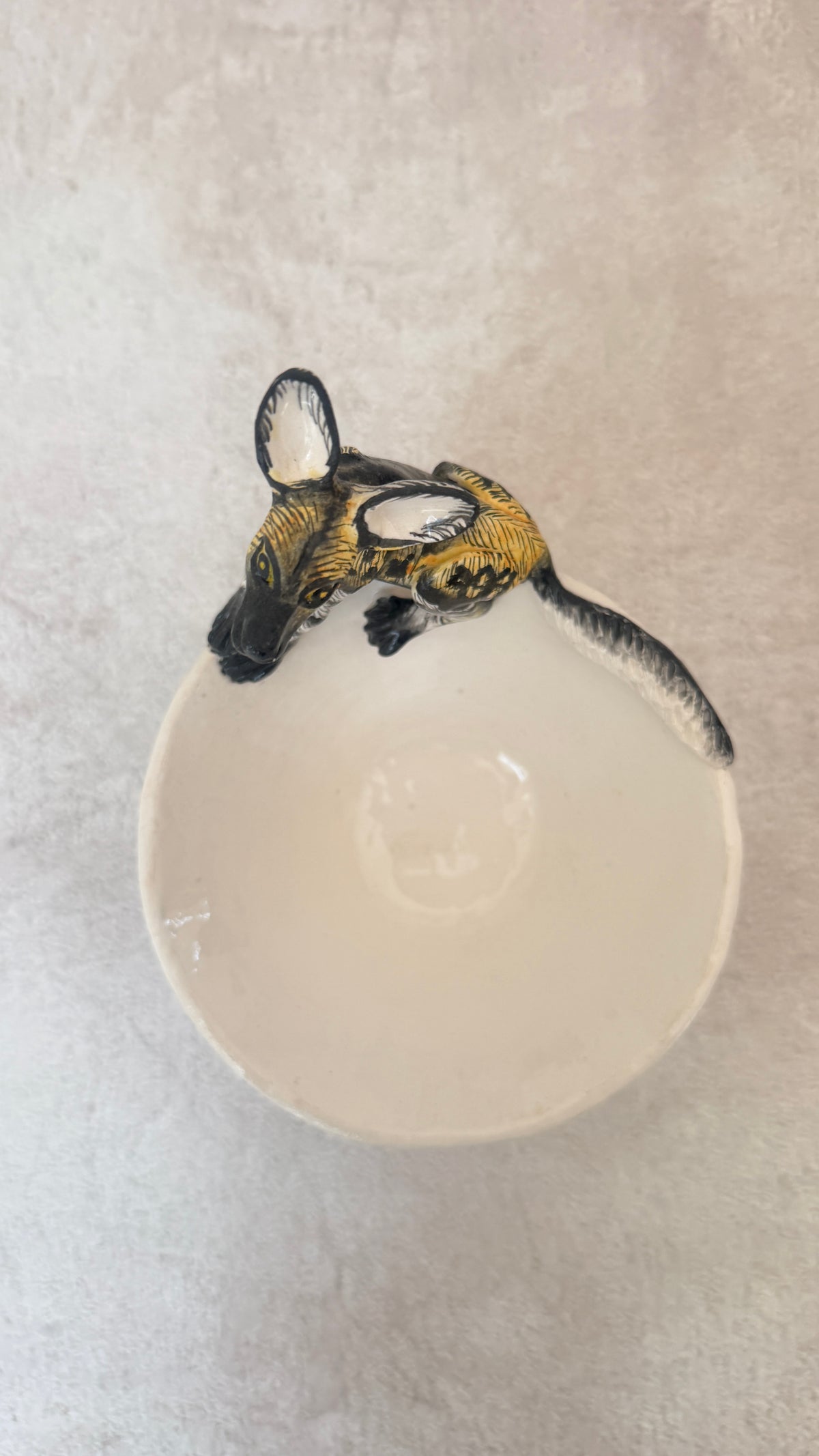 handmade wild dog mini raised bowl for jewellery and trinkets