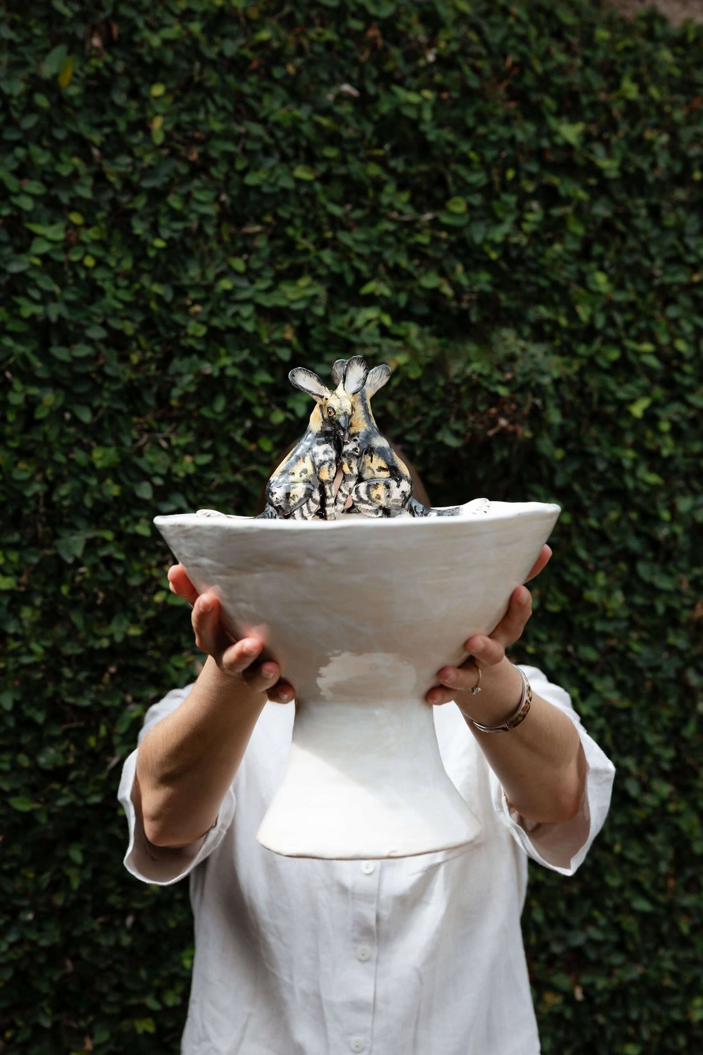 hanging ceramic sculptures endangered animals rachael wild south africa