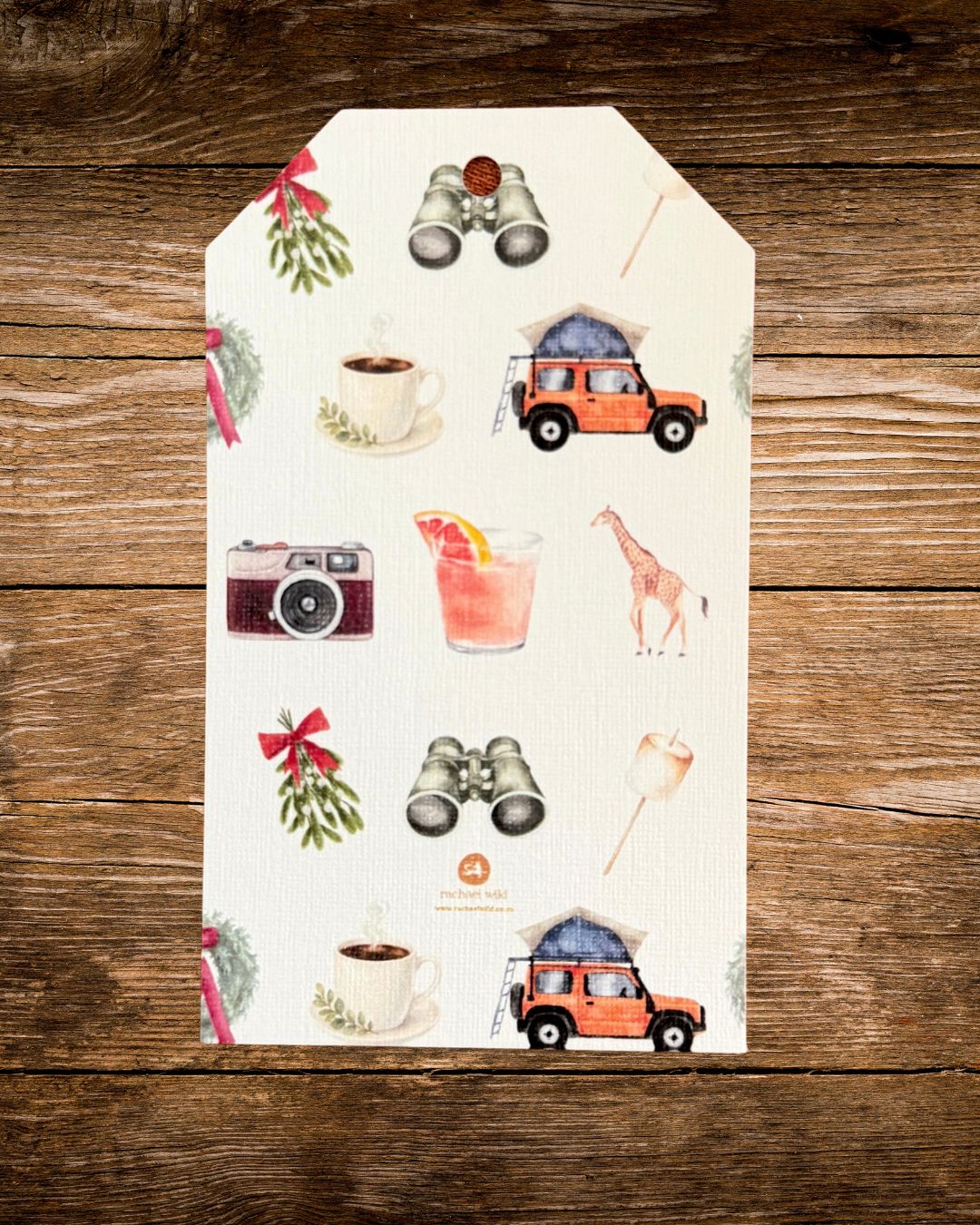 bush christmas gift tag with festive safari illustrations